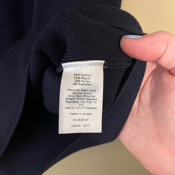 Talbots Womens Navy Blue Square Neck Elbow Sleeve Sweater Keyhole Petite Large - Picture 8 of 9